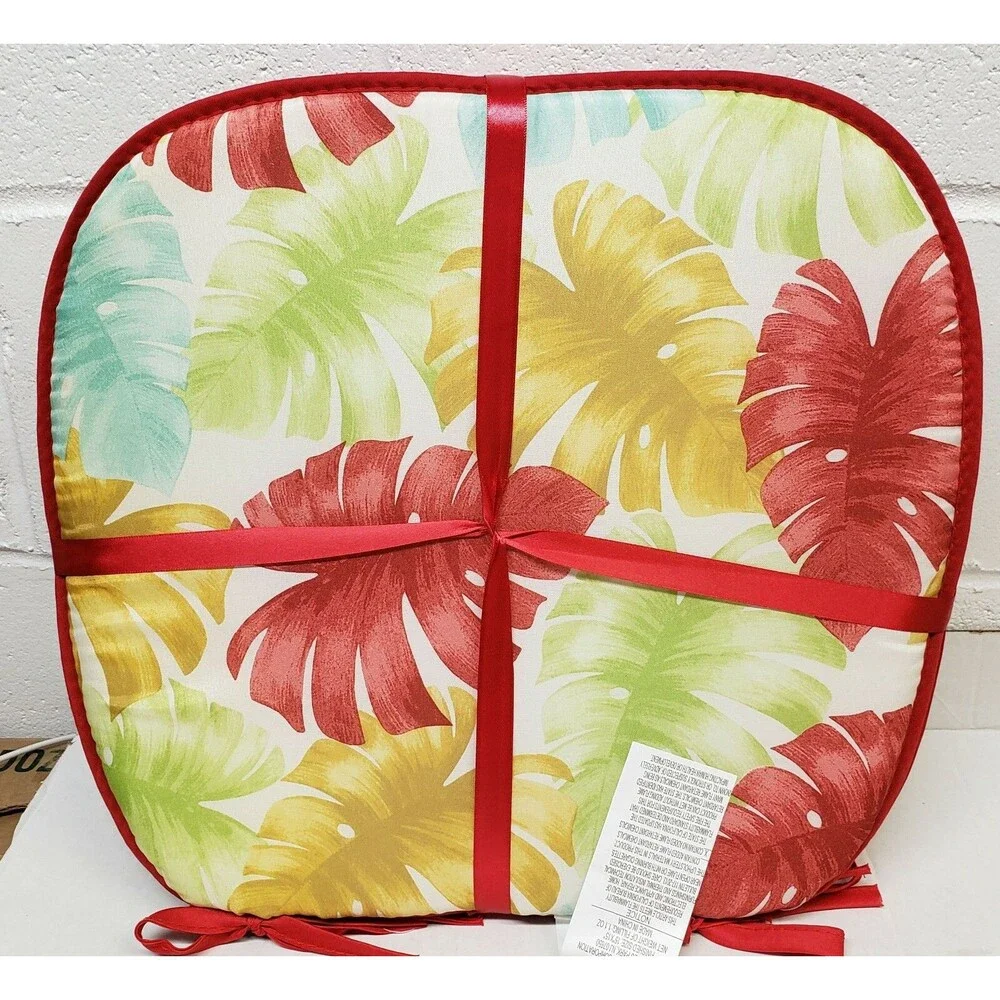 Set of 4 CHAIR PADS CUSHIONS with red ties 15x15